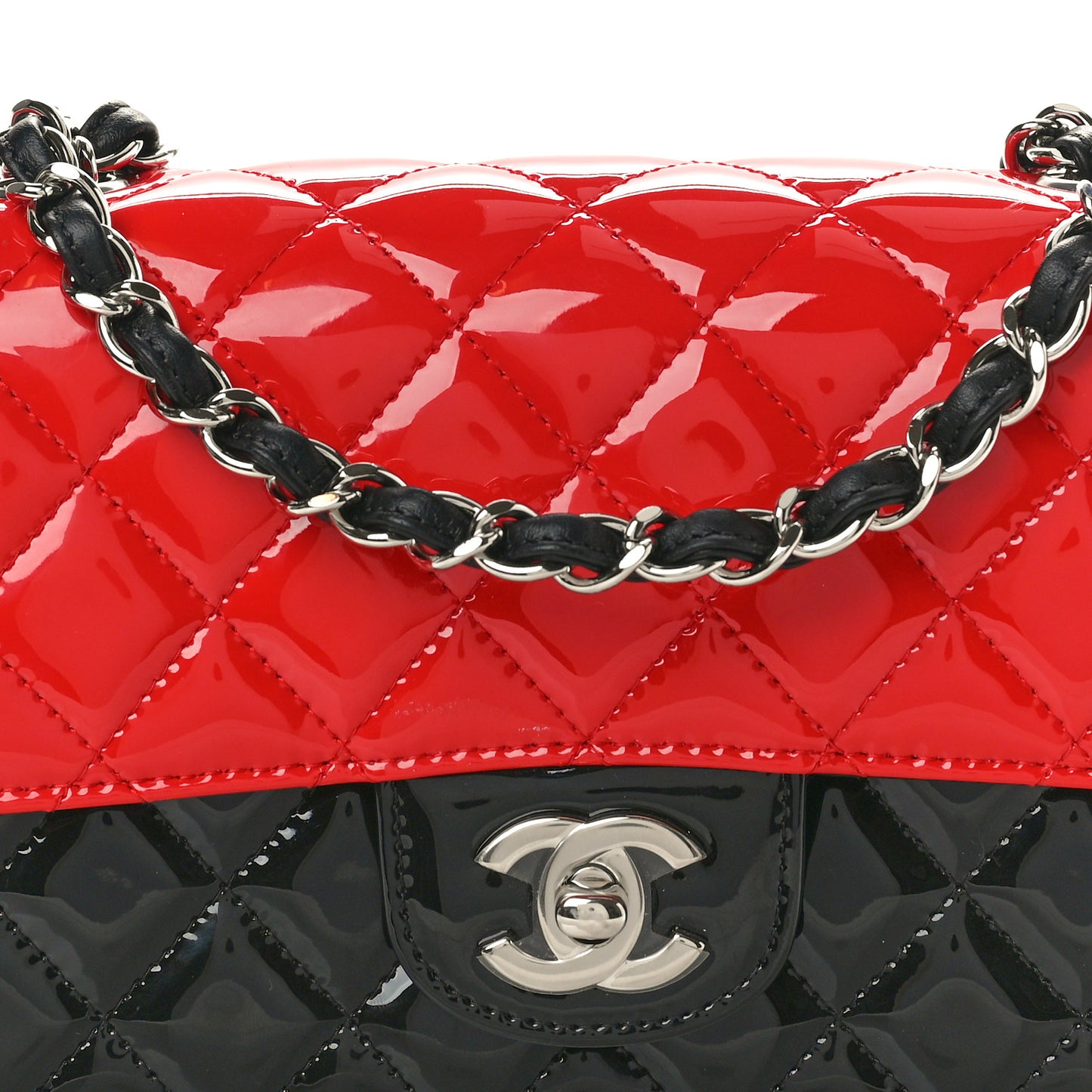 Patent Calfskin Quilted Bi-Color Mini Rectangular Flap Black Red
