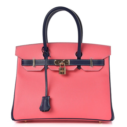 Hermes Epsom Horseshoe Birkin 30 Rose Azalee Bleu Saphir 1 of 32