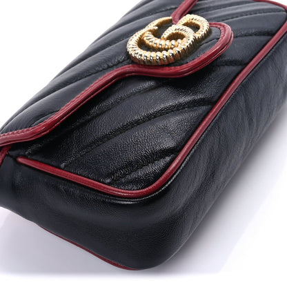 Gucci GUCCI Vintage Effect Calfskin Matelasse Diagonal Super Mini Torchon GG Marmont Shoulder Bag Black Romantic Cherry 7 of 8