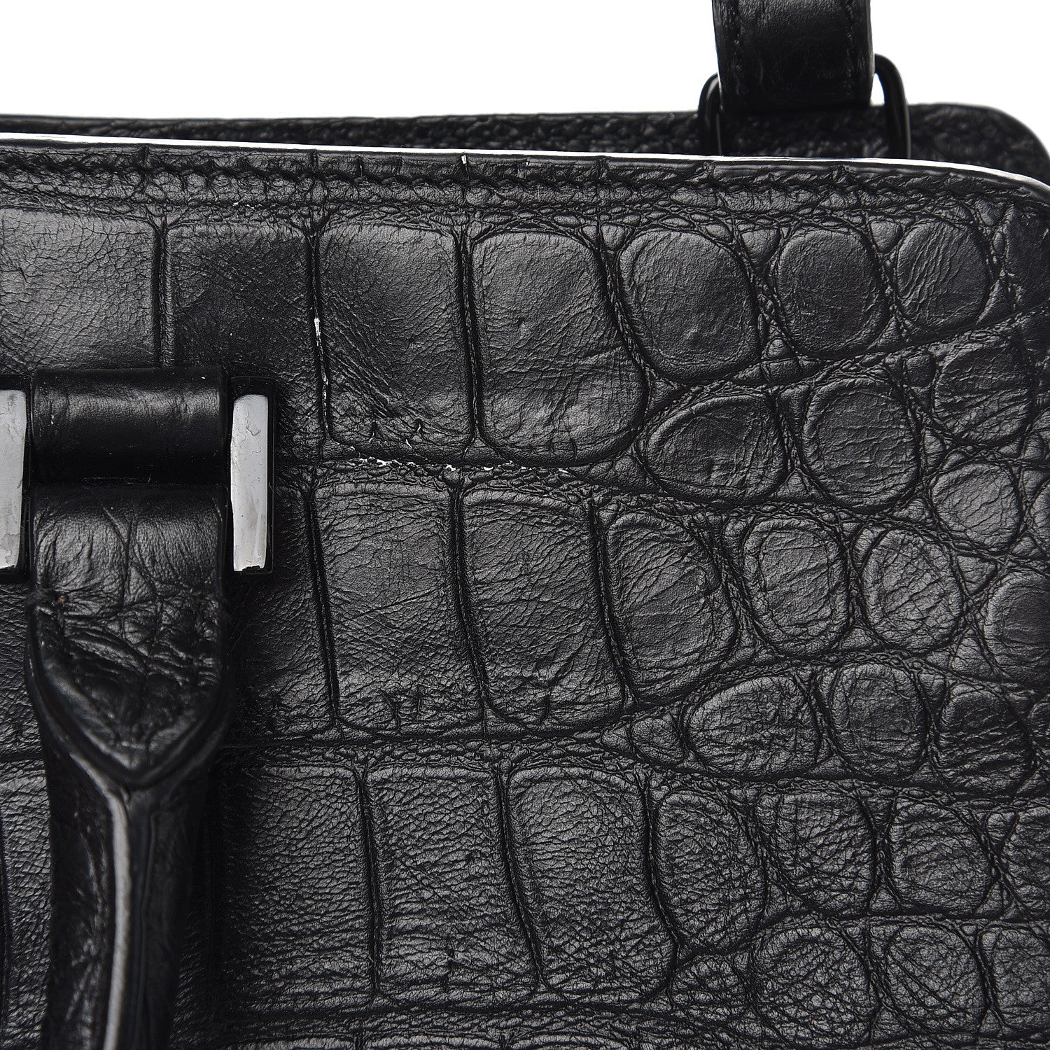 Saint Laurent Calfskin Crocodile Embossed Small Monogram Cabas Black 8 of 8