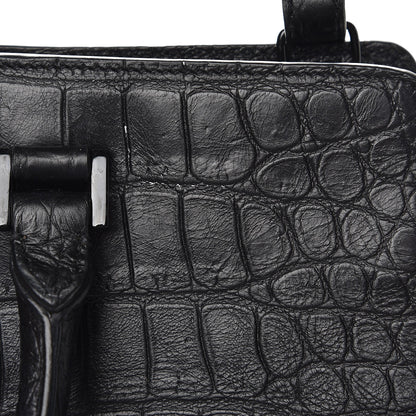 Saint Laurent Calfskin Crocodile Embossed Small Monogram Cabas Black 8 of 8