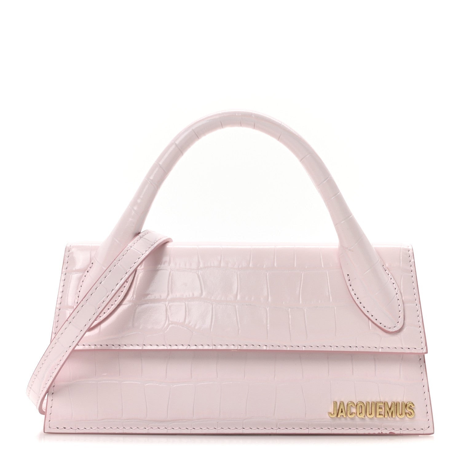 Jacquemus Calfskin Crocodile Embossed Le Chiquito Long Pale Pink 1 of 7