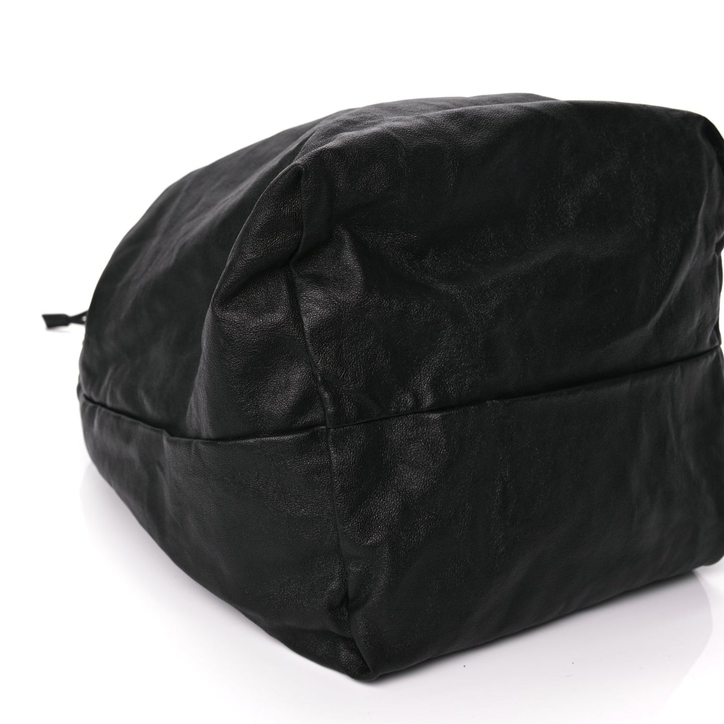 Smooth Calfskin Teddy Drawstring Bag Black