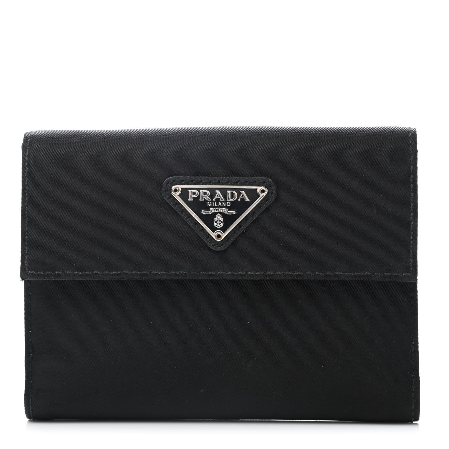 Prada Tessuto Nylon Saffiano Tri-Fold Compact Wallet Black 1 of 6