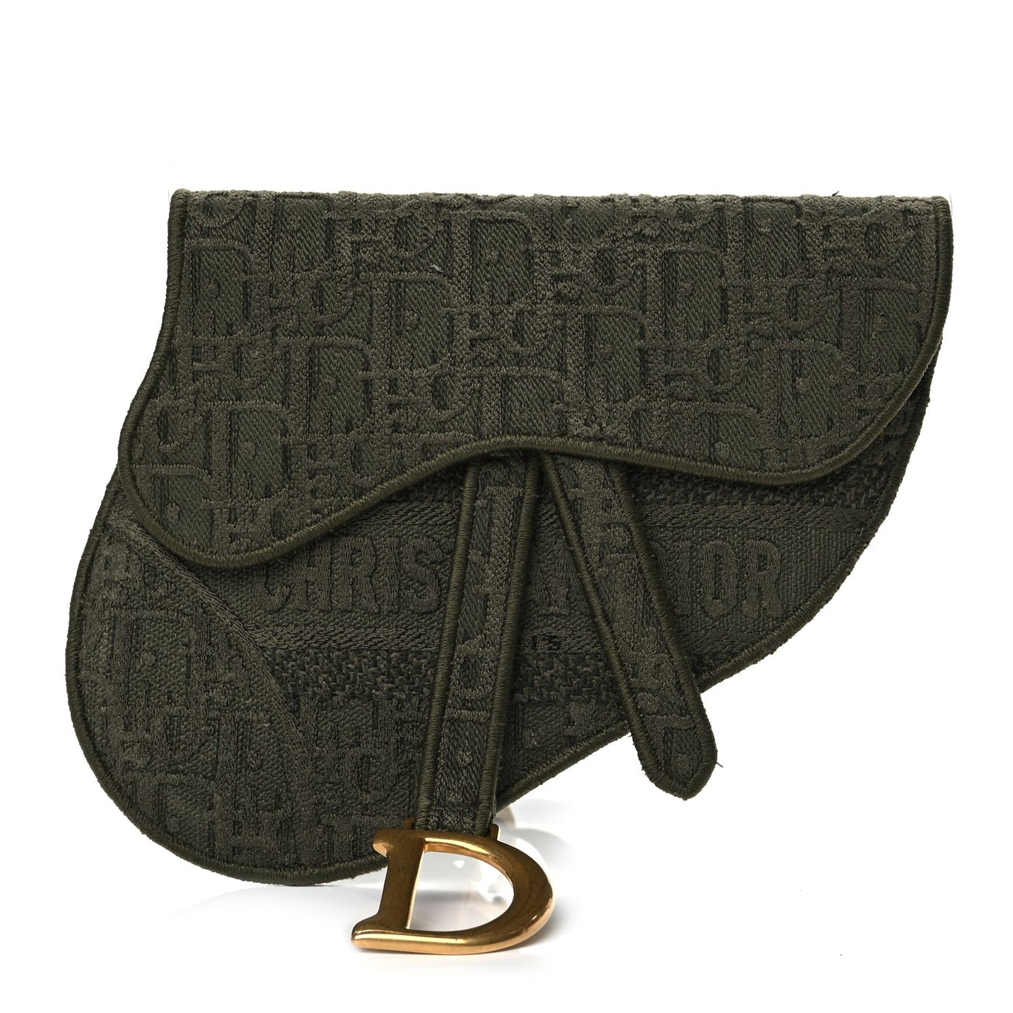 Oblique Embroidered Saddle Belt Pouch Green
