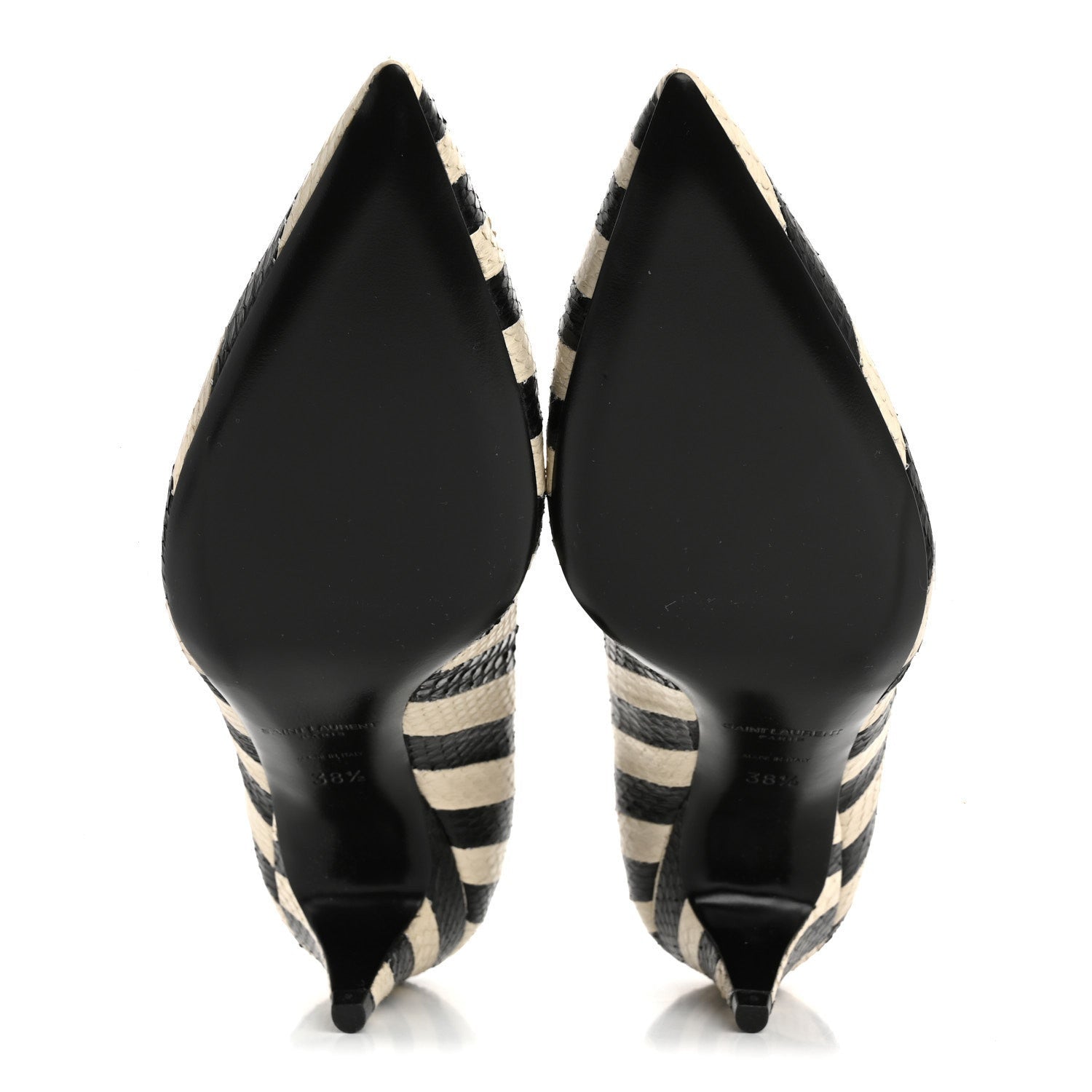 Saint Laurent Elaphe Snakeskin Striped Kiki Kitten Heel Pumps 38.5 Black Off White 6 of 7