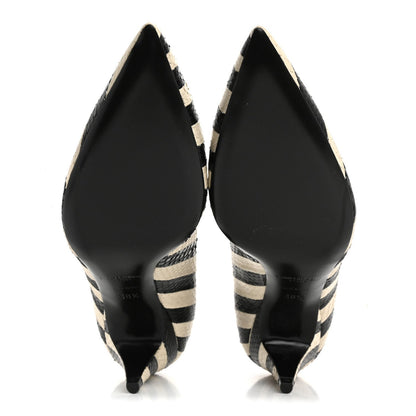 Saint Laurent Elaphe Snakeskin Striped Kiki Kitten Heel Pumps 38.5 Black Off White 6 of 7