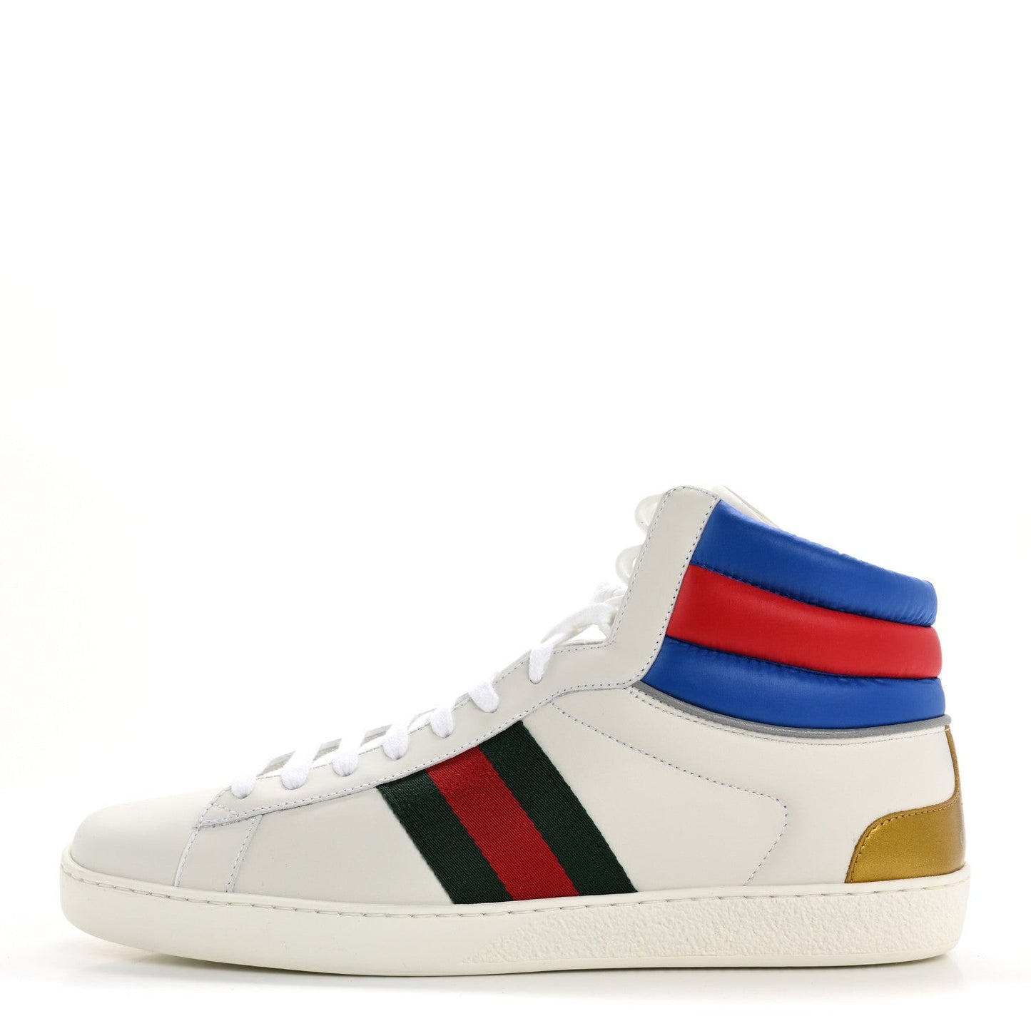 Calfskin Web Mens Ace High Top Sneakers 9 White Bright Splash