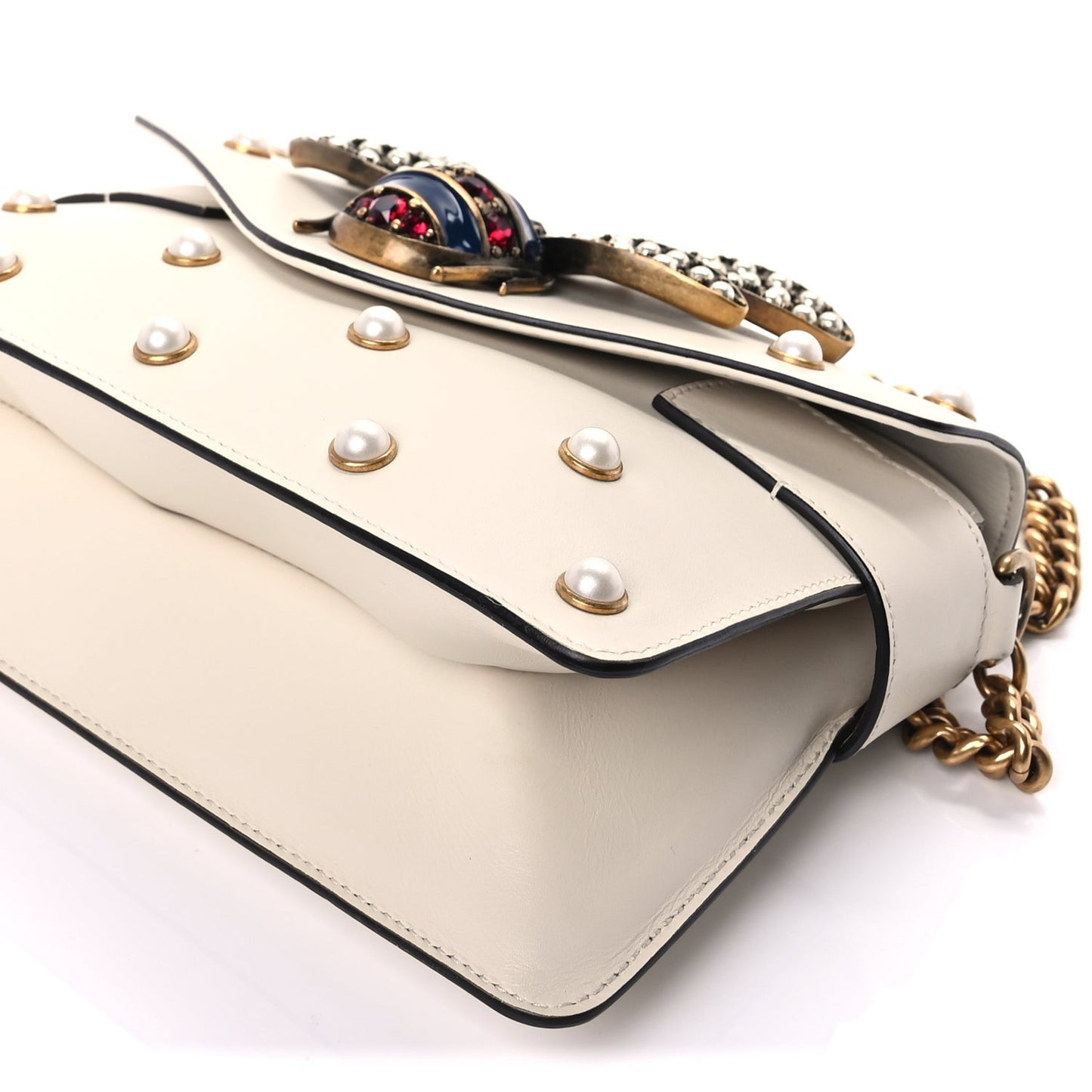 Nappa Pearl Studded Mini Queen Margaret Broadway Shoulder Bag  Mystic White