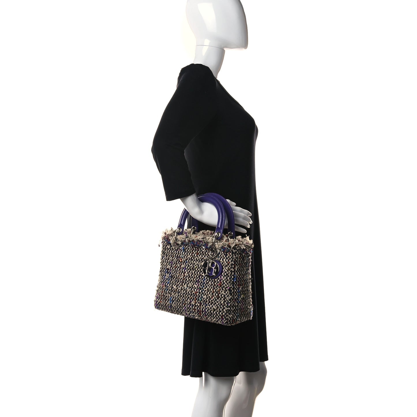Tweed Fringe Medium Lady Dior Purple
