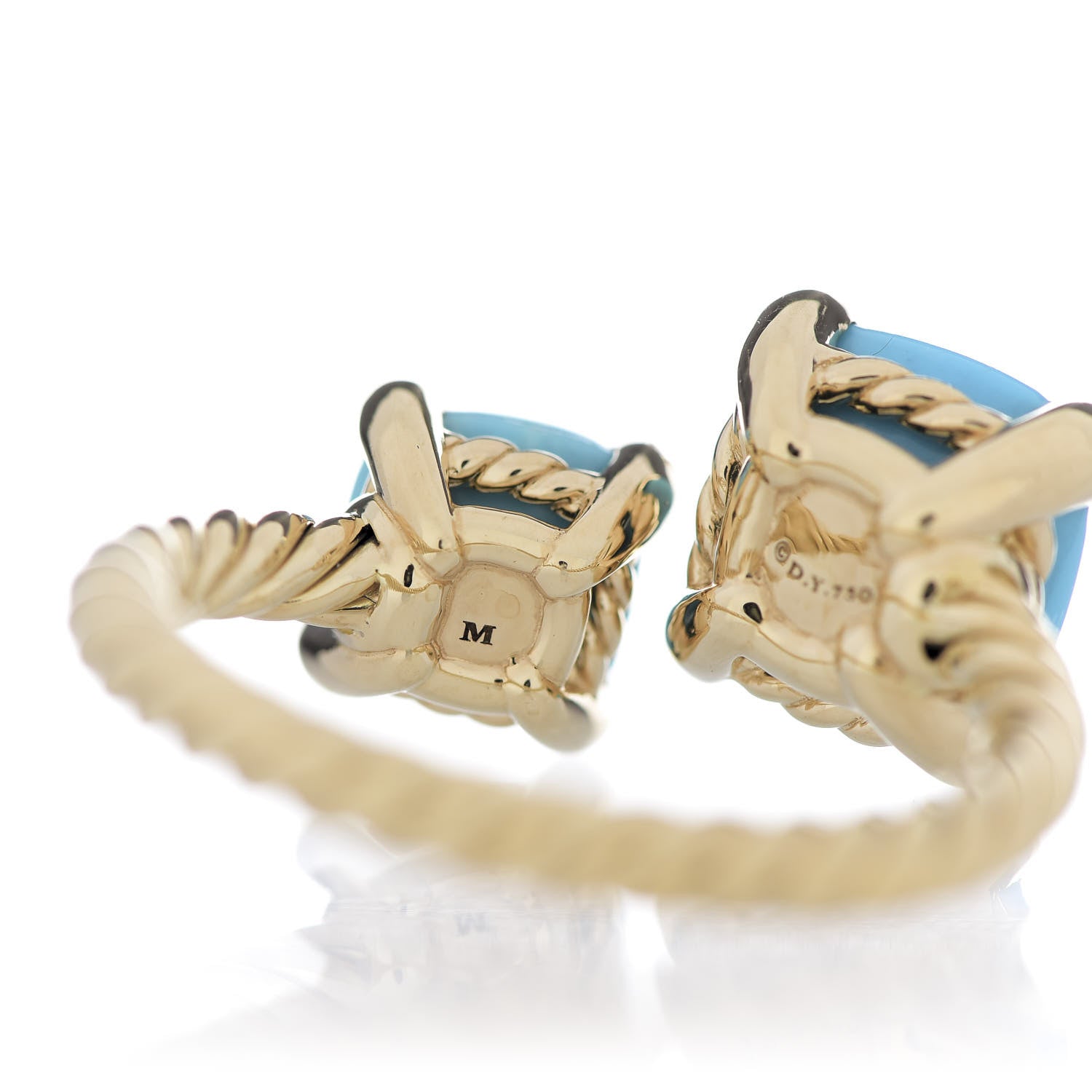 David Yurman 18K Yellow Gold Diamond Turquoise Chatelaine Bypass Ring 55 7.25 4 of 5