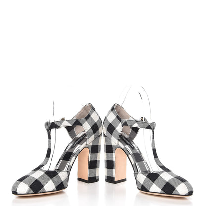 Dolce & Gabbana Gingham Brocade T Bar Pumps 37.5 Black White 6 of 13
