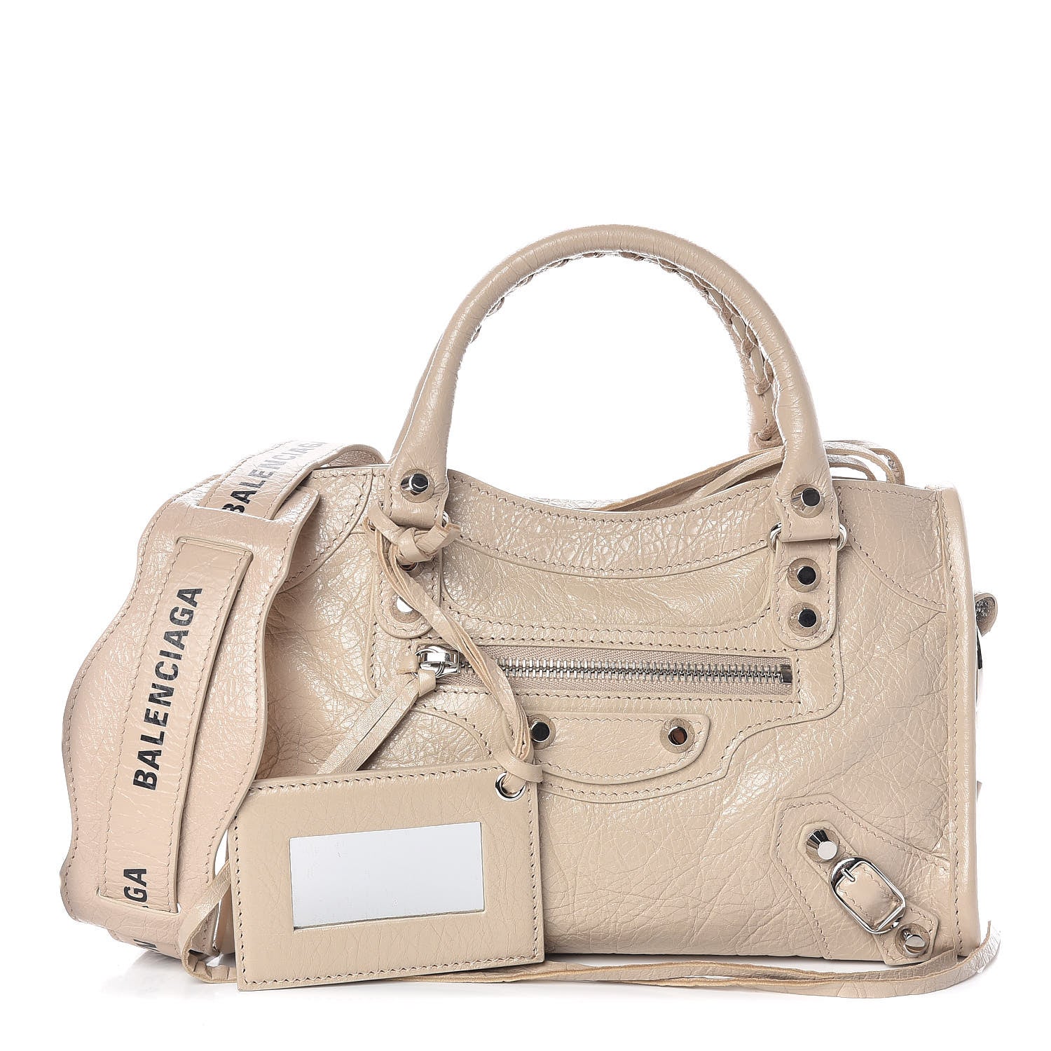 Balenciaga Agneau Classic Silver Hardware Mini City Logo Strap Beige Tapioca 1 of 11