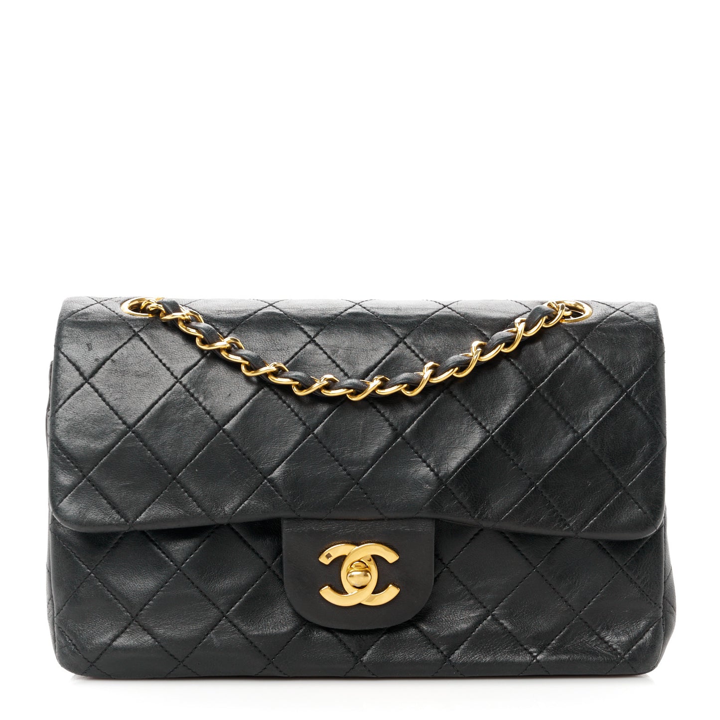 Lambskin Quilted Small Double Flap Black