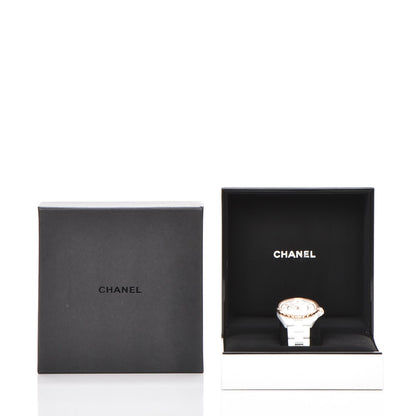 Chanel Stainless Steel 18K Beige Gold Ceramic Diamond 36.5mm J12 Automatic Watch White 7 of 7