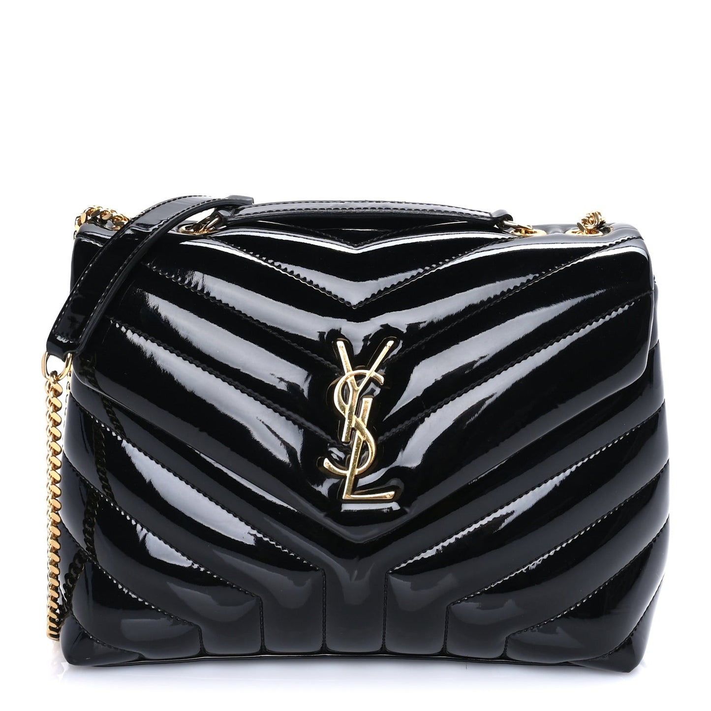 Patent Y Quilted Monogram Small Loulou Chain Satchel  Black