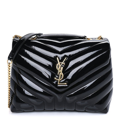 Saint Laurent Patent Y Quilted Monogram Small Loulou Chain Satchel  Black 1 of 7