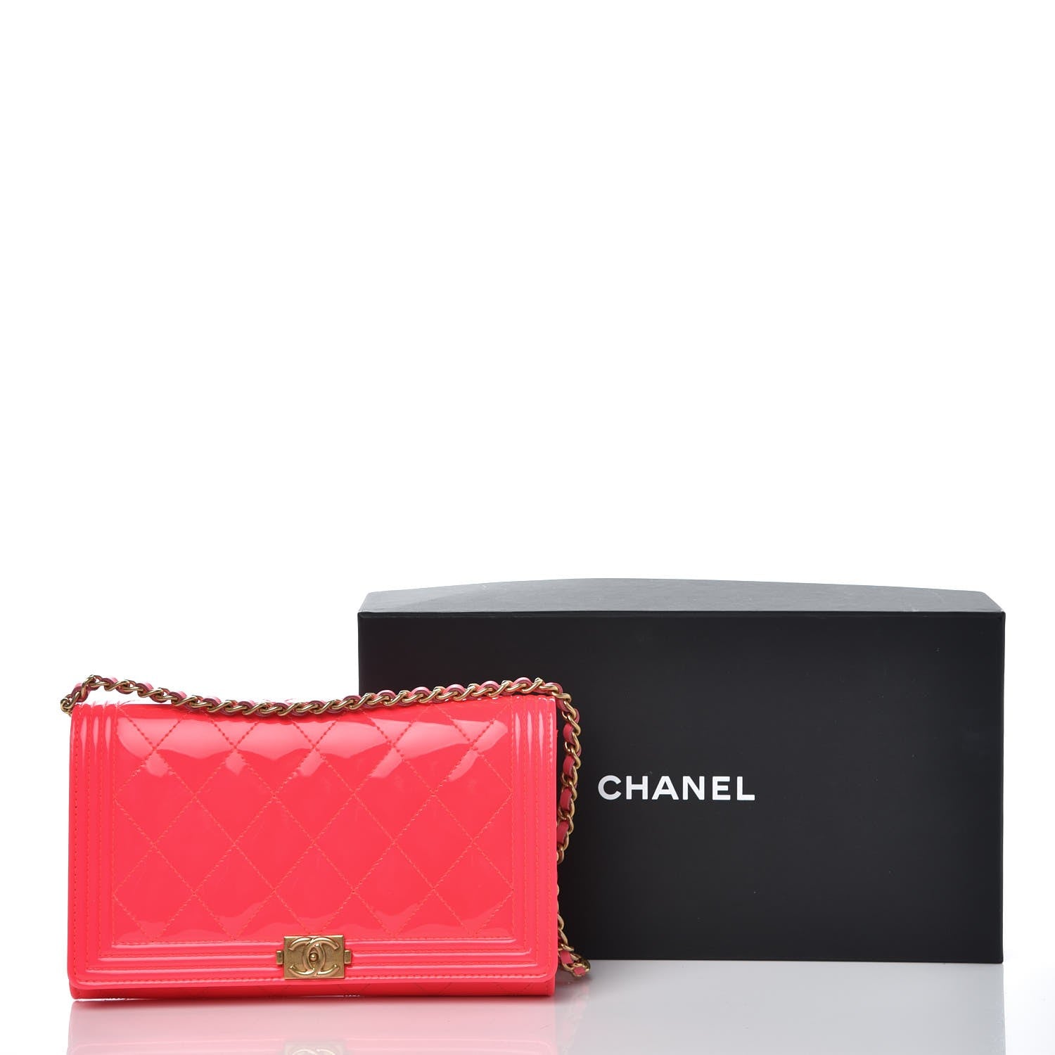Chanel Patent Quilted Boy Wallet On Removable Chain WOC Pink 9 of 9