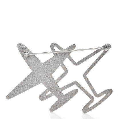 Chanel Crystal Metal CC Airplane Brooch Silver 3 of 4