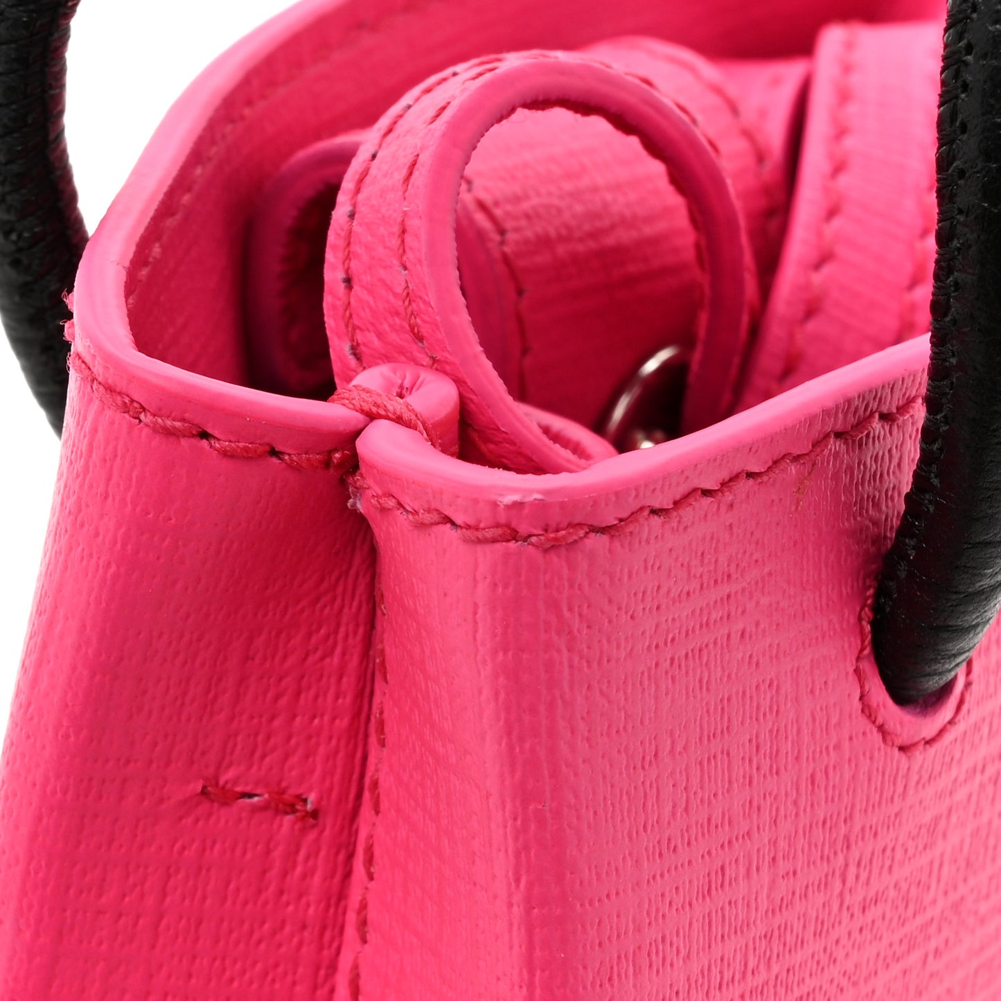 Squared Calfskin Logo Shopping Phone Holder Bag Acid Fuchsia