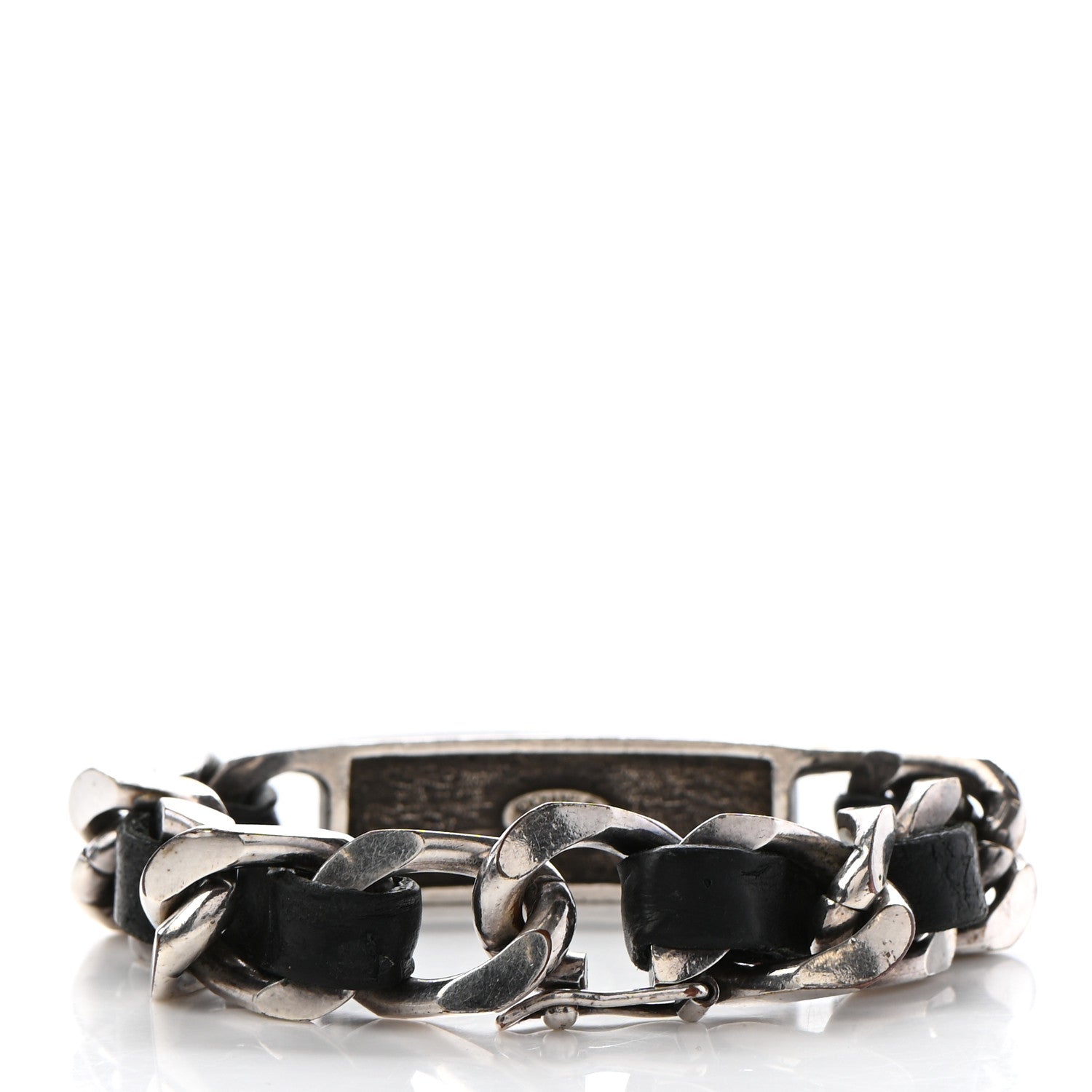 Chanel Metal Lambskin Name Plate Bracelet Black Silver 3 of 5