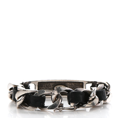 Chanel Metal Lambskin Name Plate Bracelet Black Silver 3 of 5