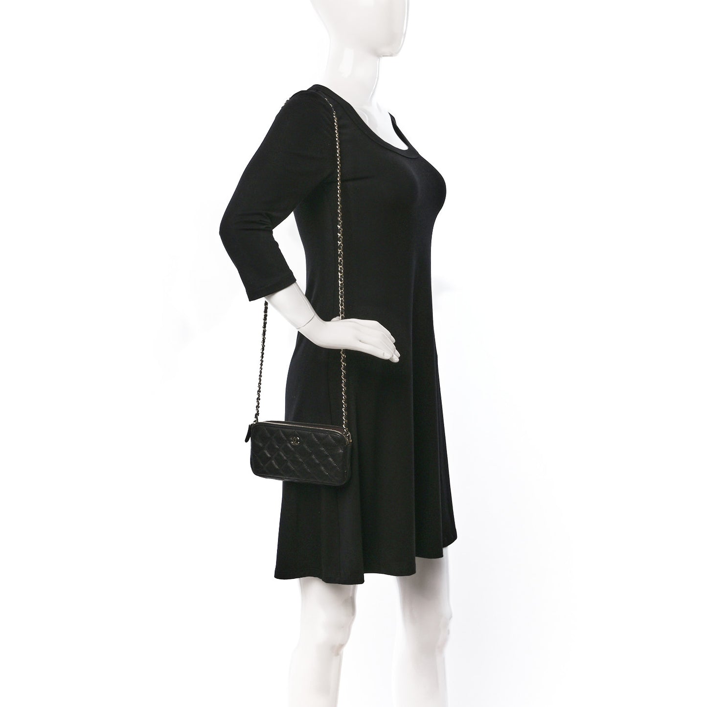 Caviar Quilted Small Clutch With Chain Black