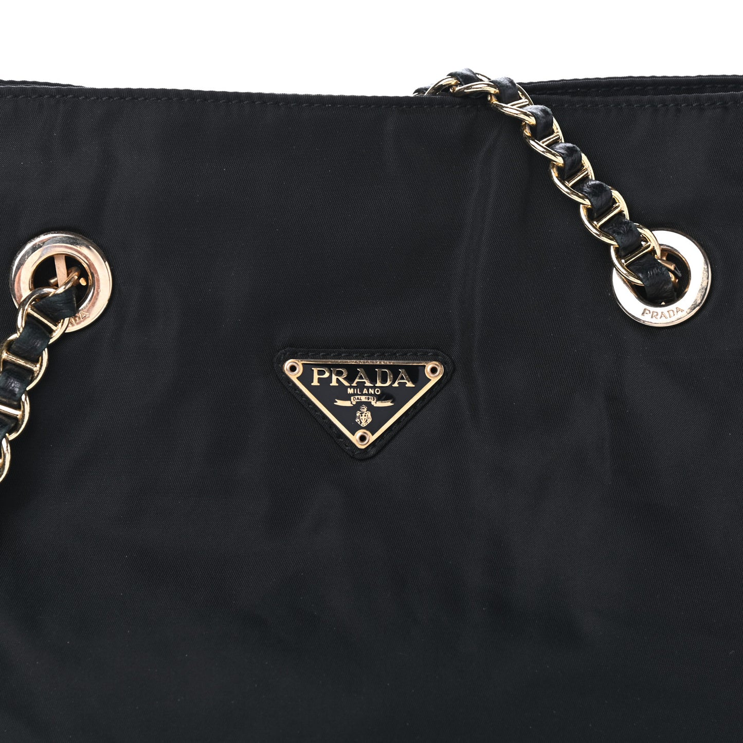 Nylon Tessuto Acciaio Chain Shoulder Bag Black