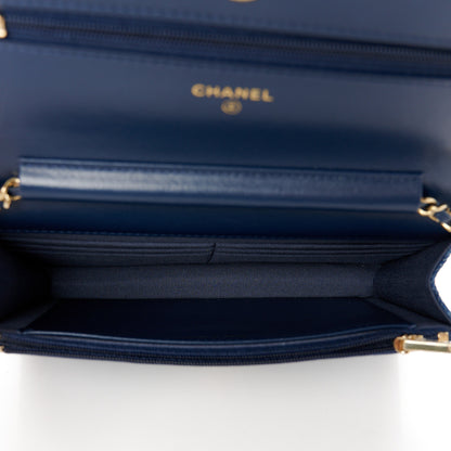 Chanel Denim Printed Wallet On Chain WOC Dark Blue 5 of 11