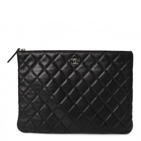 Lambskin Quilted Medium Cosmetic Case Black