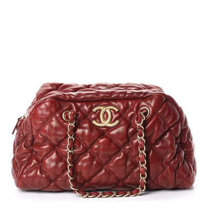 Chanel Lambskin Bubble Quilt Bowler Red 1 of 11