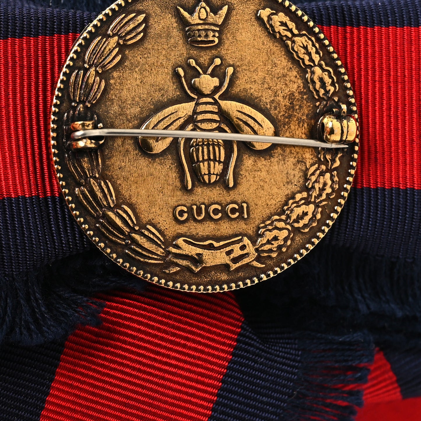 Grosgrain Web Crystal Bow Brooch Blue Red