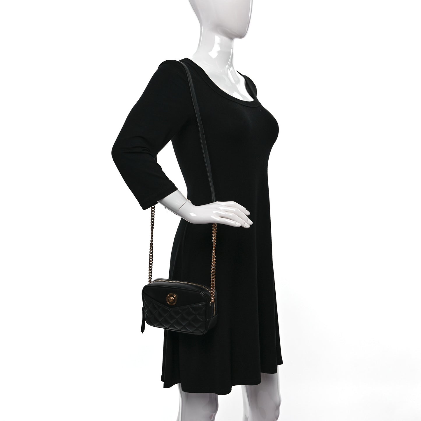 Nappa Quilted Medusa Camera Bag Black