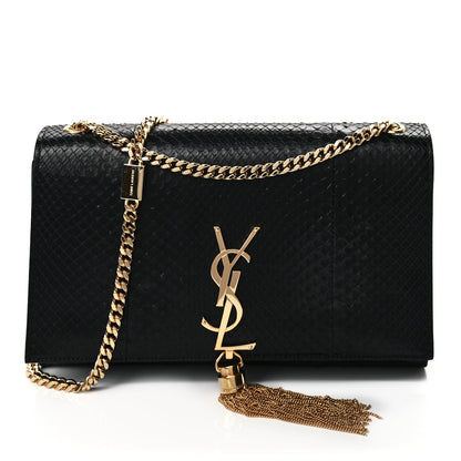 Saint Laurent Snakeskin Medium Classic Monogram Kate Tassel Satchel Black 1 of 9