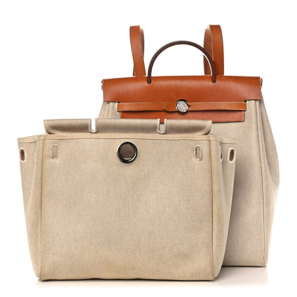 Hermes Toile Vache Calfskin Herbag 30 PM Backpack Natural 2 of 17