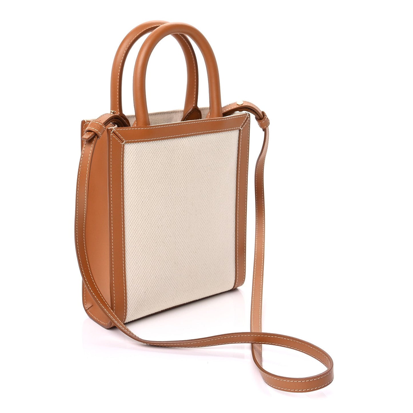 Canvas Calfskin Mini Vertical Cabas Natural Tan