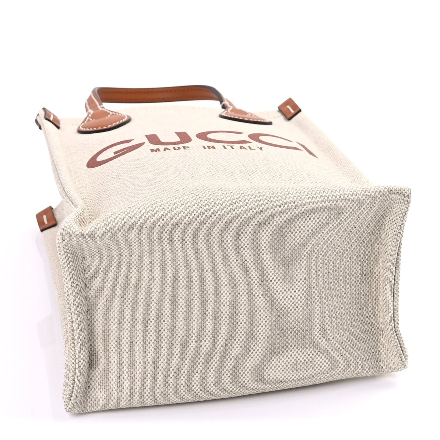 Canvas Calfskin Logo Mini Tote Bag Beige Light Brown