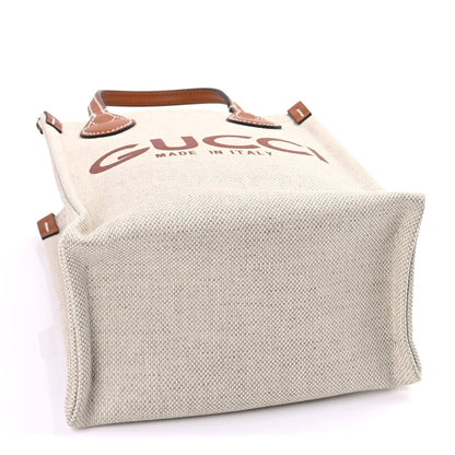 Gucci Canvas Calfskin Logo Mini Tote Bag Beige Light Brown 3 of 8