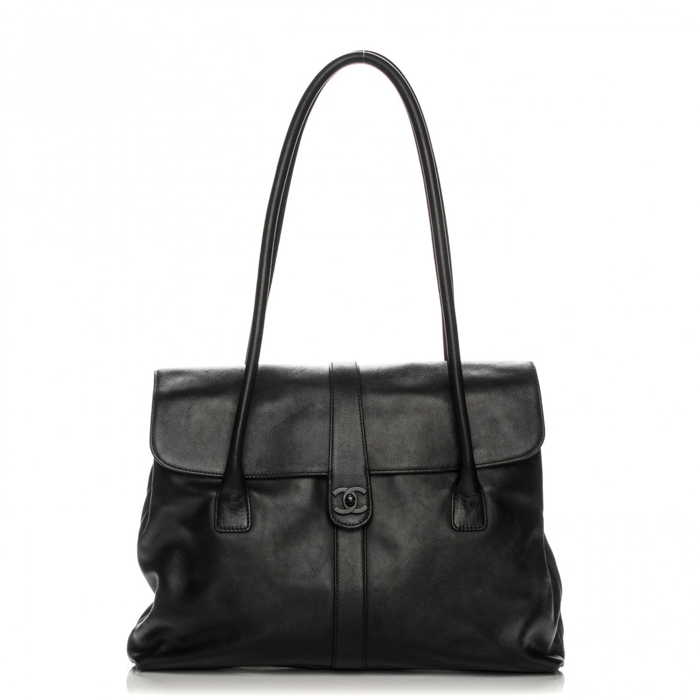 Calfskin Large Flap Tote Black