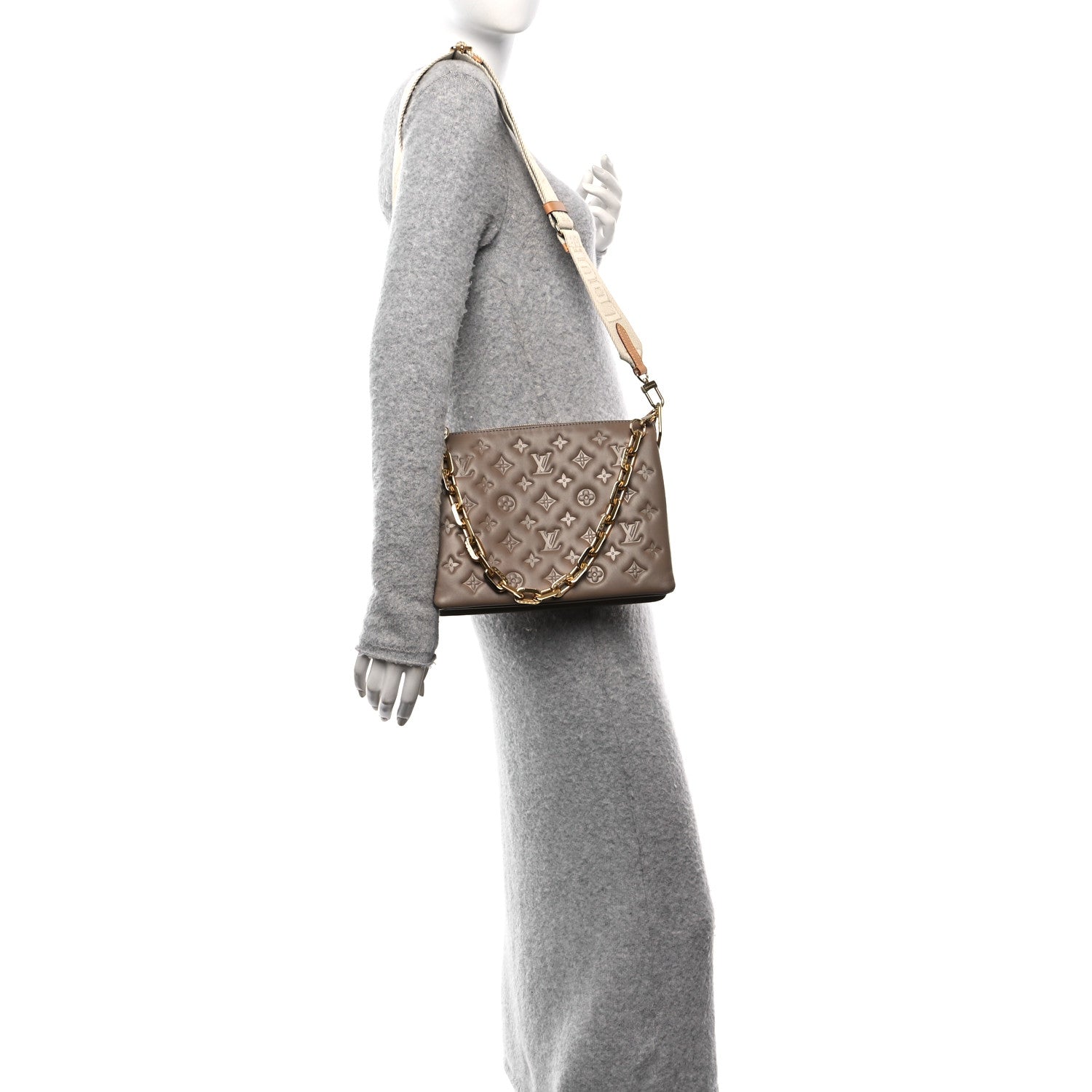 Louis Vuitton Lambskin Embossed Monogram Coussin PM Taupe 2 of 10