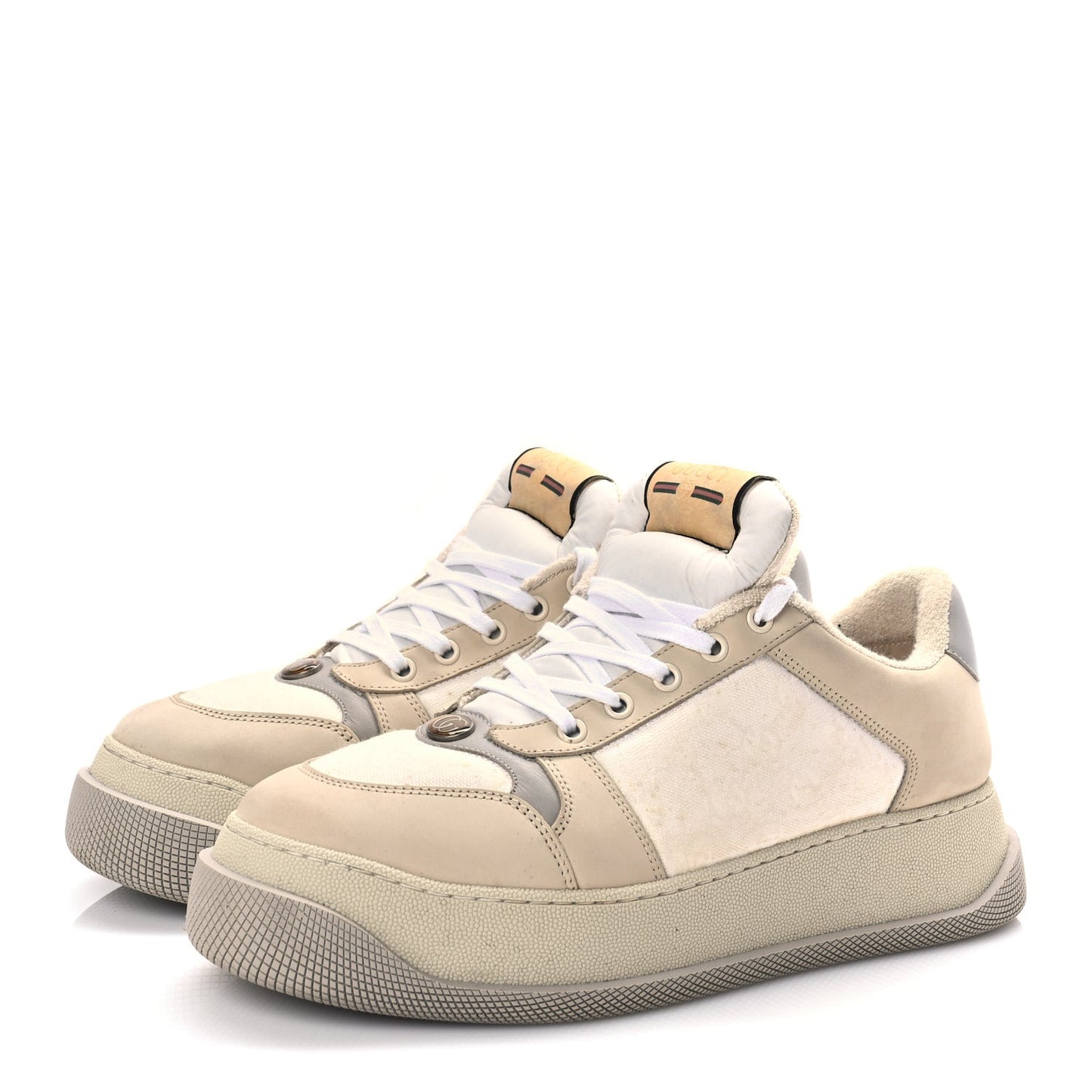 GUCCI Lame Canvas Nubuck GG Monogram Mens Screener 50mm Sneakers 8 Grey White