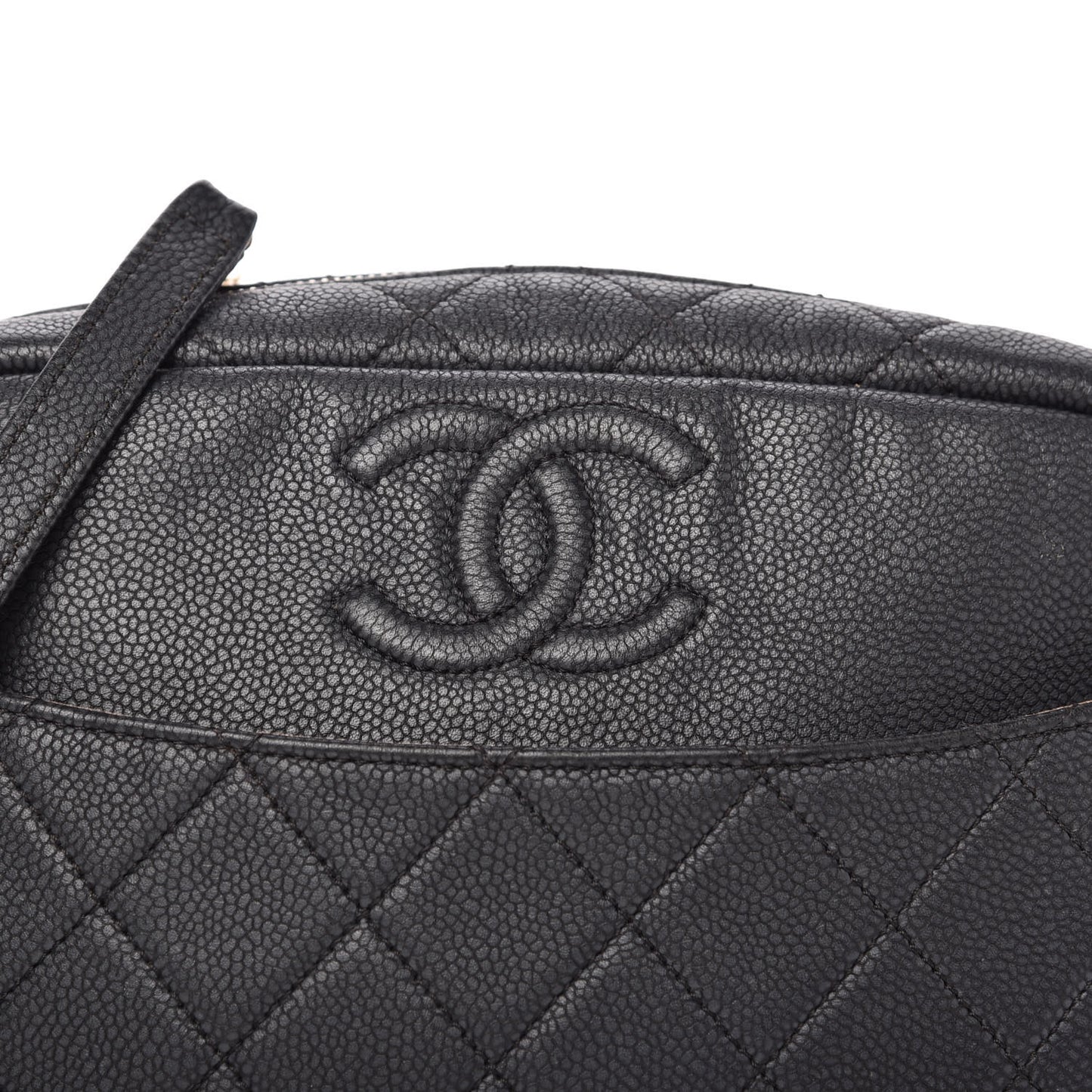 Iridescent Caviar Quilted Small Coco Tassel Camera Case Black