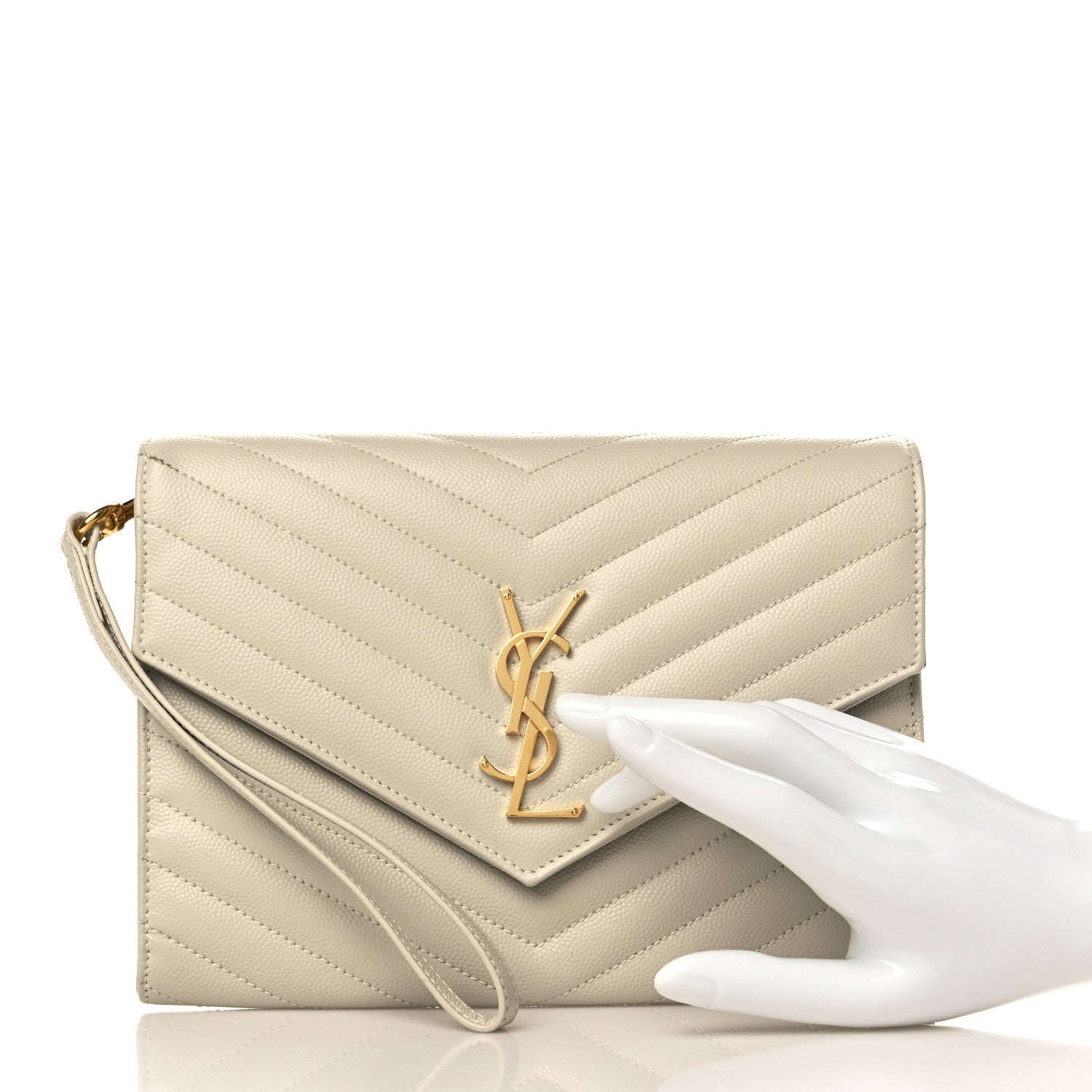Saint Laurent Grain De Poudre Matelasse Chevron Monogram Envelope Clutch Crema Soft 2 of 8