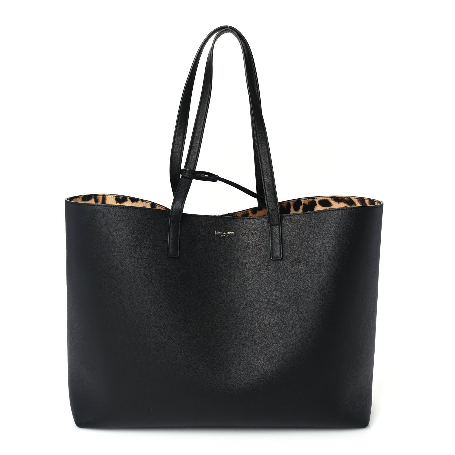 Saint Laurent Calfskin Large Leopard Print Shopping Tote Black 1 of 8