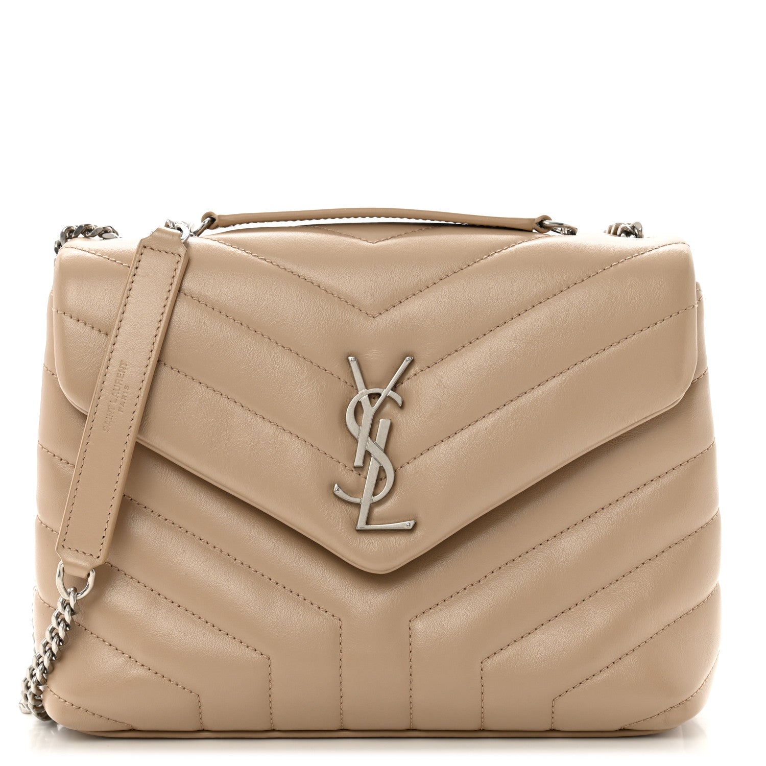 Saint Laurent Calfskin Y Quilted Monogram Small Loulou Chain Satchel Dark Beige 1 of 12