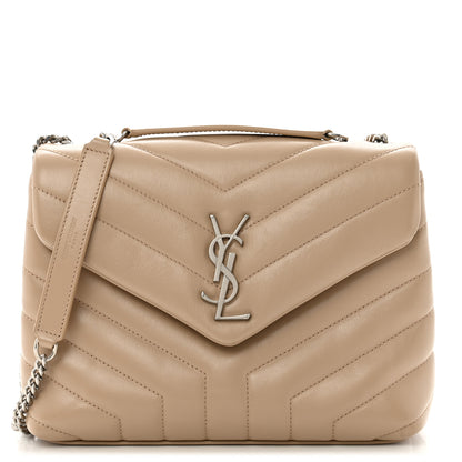 Saint Laurent Calfskin Y Quilted Monogram Small Loulou Chain Satchel Dark Beige 1 of 12