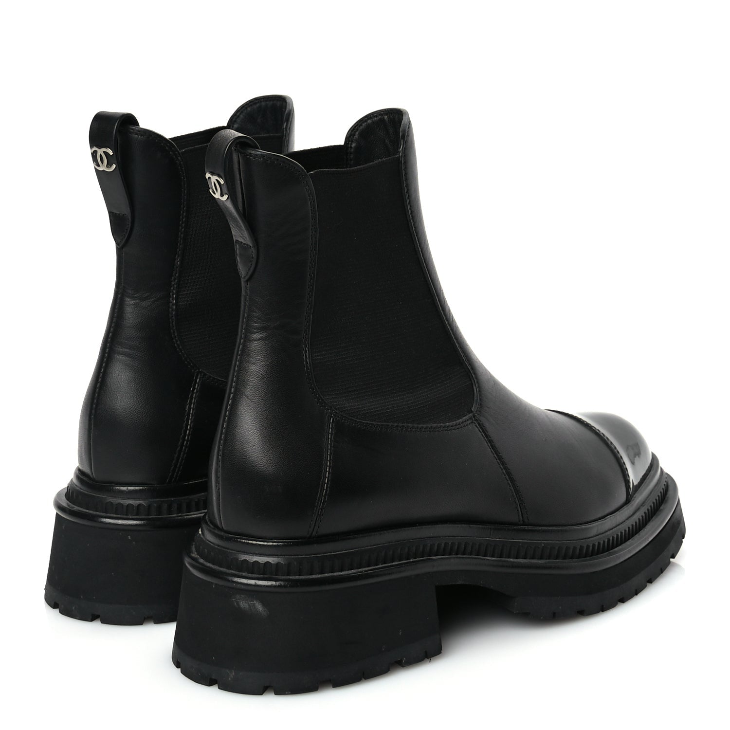 Chanel Calfskin Patent Cap Toe Ankle Boots 37 Black 4 of 6