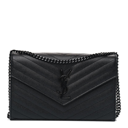 Saint Laurent Grain De Poudre Matelasse Chevron Monogram Chain Wallet Black 1 of 6