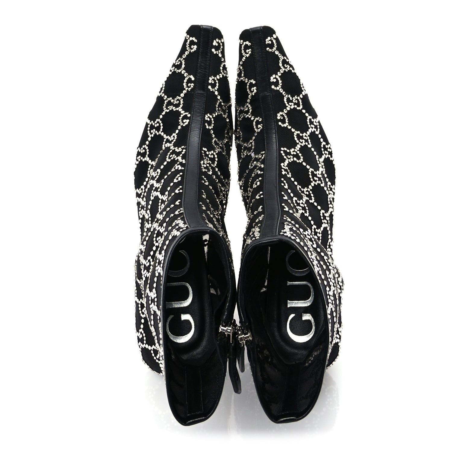 Gucci Tela Retino Kid Scamosciato Crystal GG Monogram Square Demi Boot 37 Black 5 of 8