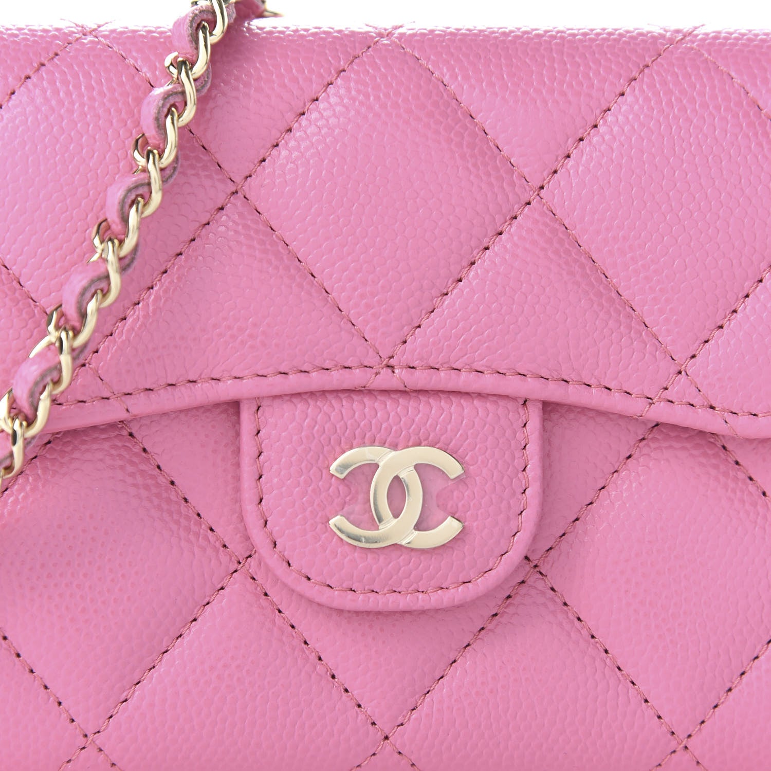 Chanel Caviar Quilted Flap Card Holder On Chain Pink 10 of 11